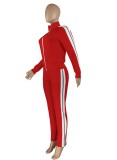 Autumn Sports Red Stripes Zipper Top and Pants 2PC Tracksuit