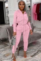 Autumn Casual Pink Zip Up Hoody Tracksuit