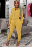 Autumn Casual Yellow Zip Up Hoody Tracksuit