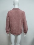 Winter Pink Button Up Long Sleeve Corduroy Coat