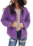 Winter Purple Button Up Long Sleeve Corduroy Coat