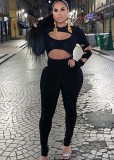 Autumn Party Sexy Cut Out Black Long Sleeve Tight Jumpsuit