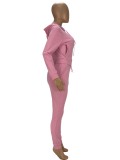 Autumn Casual Pink Zip Up Hoody Tracksuit