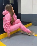 Autumn Sports Pink Blank Stack Hoodies 2 Piece Sweatsuit