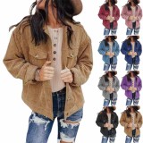 Winter Pink Button Up Long Sleeve Corduroy Coat