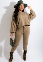 Winter Green Crew Neck Loose Top and Sweatpants 2PC Lounge Set