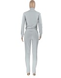 Autumn Sports Grey Stripes Zipper Top and Pants 2PC Tracksuit