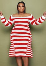 Winter Plus Size Stripes Red Mermaid Party Dress