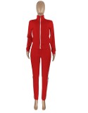 Autumn Sports Red Stripes Zipper Top and Pants 2PC Tracksuit