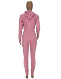 Autumn Casual Pink Zip Up Hoody Tracksuit