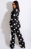 Autumn Black Professional Polka Dot Blazer and Pants 2 Piece Office Suit