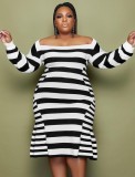 Winter Plus Size Stripes Black Mermaid Party Dress