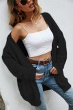 Autumn Black Knit Long Sleeve Cardigans with Pockets
