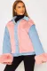 Winter Casual Pink Berber Fleece Contrast Jeans Jacket