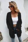 Autumn Black Knit Long Sleeve Cardigans with Pockets