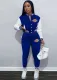 Fall Sports Print Blue Baseball Jacket and Sweatpants 2PC Tracksuit