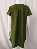 Summer Plus Size Casual Green Short Sleeve Plain Midi Dress