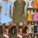 Summer Plus Size Casual Orange Short Sleeve Plain Midi Dress