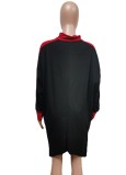 Fall Casual Black Contrast Zipper Batwing Sleeve Loose Dress