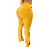 Autumn Casual 3 Piece Yellow Knit Pants Set