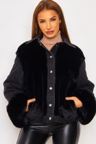 Winter Casual Black Berber Fleece Contrast Black Jeans Jacket