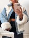 Winter Casual White Berber Fleece Contrast Jeans Jacket