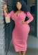 Autumn Plus Size Casual Red Button Round Neck Long Sleeve Long Dress