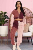 Winter Casual Pink Contrast Zipper Crop Two Piece Sweatsuits