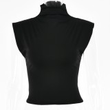 Winter Sexy Black High Collar Sleevelees Top