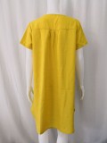 Summer Plus Size Casual Yellow Short Sleeve Plain Midi Dress