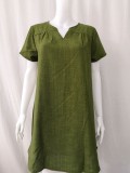 Summer Plus Size Casual Green Short Sleeve Plain Midi Dress