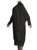Fall Plus Size Black Keyhole Batwing Sleeve Loose Dress