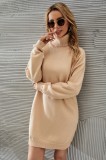 Winter Casual Khaki Turtleneck Long Sleeve Slim Knit Dress