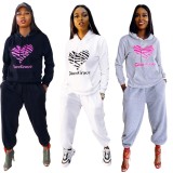 Winter Sports Printed White Hoodie and Sweetpants Two Piece Sweatsuit