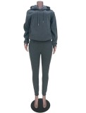 Winter Casual Gray Pocket Hoodes and Sweetpants Two Piece Tracksuits