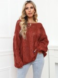 Winter Casual Brick Red Long Sleeve Loose Pullover Sweater