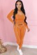 Fall Sexy Orange U-neck Crop Tight Top and Slim Pants Set