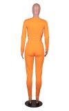 Fall Sexy Orange U-neck Crop Tight Top and Slim Pants Set