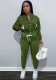 Winter Casual Green Fleece Contrast Pocket Long Sleeve Button Top And Pant Matching Set