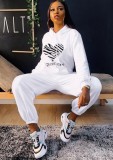 Winter Sports Printed White Hoodie and Sweetpants Two Piece Sweatsuit