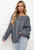Winter Casual Gray Long Sleeve Loose Pullover Sweater