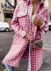 Winter Casual Pink Checked Long Sleeve Long Shirt Coat