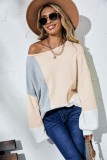 Winter Casual Color Contrast Apricot Loose Knitted Sweater