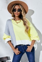 Winter Casual Color Contrast Yellow Loose Knitted Sweater