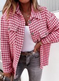 Winter Red Plaid Turndown Neck Button Up Loose Short Coat