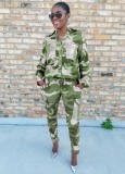 Winter Casual Green Camou Turndown Collar Shirt and Match Cargo Pants
