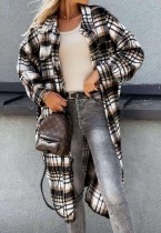 Winter Casual Black Plaid Long Sleeve Long Shirt Coat