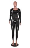 Fall Sexy Black U-neck Crop Tight Top and Slim Pants Set