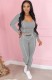 Fall Sexy Gray U-neck Crop Tight Top and Slim Pants Set