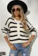 Winter Casual Black and Khaki Stripes Button Up Loose Sweater